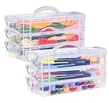 Anstore Stiftebox mit Griffen 2 Satz von 3 Tier Stapelbar,Aufbewahrungsbox, Stifte Organizer,...