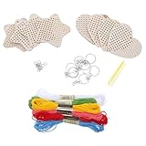 Gatuida Unfertiges Holz Herz Schlüsselanhänger Bastelset mit Kreuzstichnetz und DIY Zubehör Set...