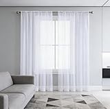 XUEQXUE Gardinen mit Kräuselband 170 x 255 cm Polyester, Leinen-Optik Transparent Wohnzimmer Luftig...