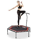 ONETWOFIT Durchmesser Leises Trampolin mit höhenverstellbarem Haltegriff, Fitness-Trampolin...