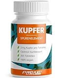 Kupfer Tabletten 365x mit 2 mg Kupfer aus hochwertigem Kupfer-Bisglycinat - optimal hochdosiert -...