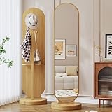 360° drehbarer Ganzkörperspiegel mit Garderobe, 2-in-1-Holzbodenspiegel für Schlafzimmer und...