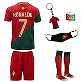 Portugal Ronaldo Trikot #7 Heim Kinder Fussball Trikot, Kommt mit Shorts, Socken, Gesichtsmaske,...