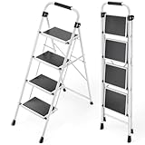 KINGRACK Stufen Leiter, Klappleiter mit Anti-Rutsch und breitem Pedal, Kleine Leiter mit Griff,...