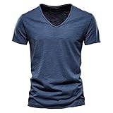 Rumity T-Shirt V-Ausschnitt Herren T-Shirt V/O-Neck - Weiß Herren Tee Crew Neck T-Shirt Retro...