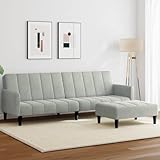 Owoxanthellate Schlafsofa Samt 220 x 84,5 x 69 cm Hellgrau mit Fußhocker 2-Sitzer Sofabett...