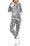Crazy Age Jumpsuit Strampler Ganzkörperanzug Overall Sternen Kuschelig Warm (XL, Anthrazit)