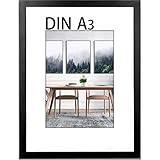 wyewye Bilderrahmen A3, MDF Holz Bilderrahmen Din A3 schwarz, 29,7x42 cm, Rahmen A3 mit Acrylglas -...