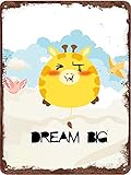 Lustiges Blechschild mit Aufschrift 'Dream Big Giraffe', Wandkunst, Tier-Wanddekoration,...