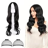 Perücke Schwarz Lang Perrücke Frauen Schwarze Perücke Damen Lang Perücken mit Haarnetz Black...