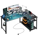 COMHOMA Schreibtisch Gaming Tisch mit Regal, Eckschreibtisch mit USB-Ladeanschluss und Steckdose,...