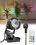 TobeBright 6W RGB LED Klemmspot mit Fernbedienung, 15 RGB-Lichter + Warmweiß 3000K, IP65...