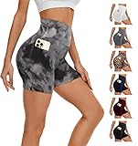 AMIYOYO Kurze Sporthose Damen mit Handytasche High Waist Radlerhose Blickdicht Sport Shorts Kurze...