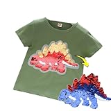 Kinder-Flip Pailletten T-Shirt | Bequemes Shirt aus Baumwolle für Jungen Dinosaurier, Bagger,...