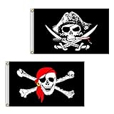 Piratenflagge, 2 Stück, 60 x 90 cm, Totenkopf- und Kreuzmesser, gekreuzte Knochen, Jolly Roger...