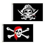 Piratenflagge, 2 Stück, 60 x 90 cm, Totenkopf- und Kreuzmesser, gekreuzte Knochen, Jolly Roger...