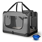 Juskys Hundetransportbox Lassie M faltbar & tragbar 42x60x44 cm mit Decke, Tasche & Griffen -...