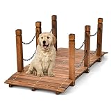 COSTWAY Holzbrücke mit Geländer, Gartenbrücke Teichbrücke, Zierbrücke belastbar bis 120kg,...