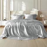 BEDSURE Satin-Bettlaken, graues Satin-Bettwäsche-Set für Queen-Size-Betten, 4-teilig, luxuriös,...