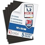 Reorda Magnetfolie selbstklebend 5er Set - Magnetpapier mit starkem 3M-Kleber - Magnetplatte...