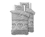Sleeptime Bettwäsche 4teilig 135cm x 200cm 4teilig grau - Vintage Herzen - weich & bügelfrei...