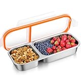 Juome Edelstahl-Snackbehälter, wiederverwendbare Doppel-/2-Fach-Snackbehälter mit Deckel für...