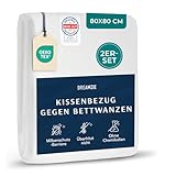 Dreamzie - 2er-Set Milbenbezug Kopfkissen 80x80 Bezug - Allergiker Bettwäsche - Kissenschoner 80x80...
