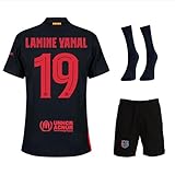Lamine Yamal Barcelona #19 Kinder Fußballtrikot, Schwarz 2024 Full Set, Trikot,...
