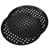 LABRIMP 2 Stück Teiliges Pizzablech Rund Carbonstahl Backblech mit Löchern Antihaftbeschichtet...