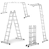 Juskys Aluminium Multifunktionsleiter 4x4 Stufen - 4,7 m Länge klappbar - Leiter 4-teilig bis 150...