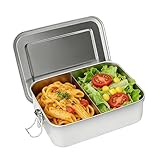 BUCOMTU Brotdose Edelstahl 1200ml, Lunchbox Brotdose Auslaufsicher, Brotdosen Metall mit Fächern,...