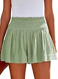 Tincini Shorts Damen Sommer Baumwolle Elastisch High Waist Kurze Hosen Causal Rüschen Strandshorts...