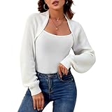 QIANSIQIANBO Bolero Damen Kurz Strickjacke Offener Front Crop Shrug Cardigan Rippstrick Langarm...