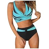Generisch Bikini Damen Set Push Up High Waist Bauchweg Retro Bikinis für Damen mit V-Ausschnitt und...