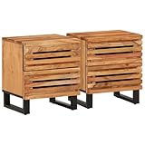 THOYTOUI Nachttisch 2er Set 40x34x46 cm Massivholz Akazie, Beistellschrank Nachtkästchen Nachtisch...