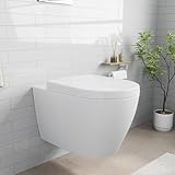 Hänge-WC weiß D-Form| Moderne Toilette WC | Tiefspüler Hänge WC | WC Sitz mit Absenkautomatik |...
