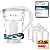 PearlCo Glas-Wasserfilter (weiß) Glaskanne mit 6 Classic Filterkartuschen – Reduzierung von Kalk...