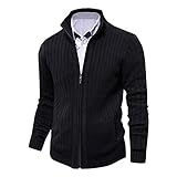 AOLI RAY Herren Strickjacke Stehkragen Cardigan mit Reißverschluß und Taschen Feinstrike Pullover...