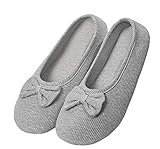 Damen Mädchen Baumwolle Geschlossene Hausschuhe Weicher Ballerina Slippers mit Süßer Schleife...