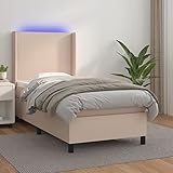 Teenpull Modernes Boxspringbett mit Matratze, LED & verstellbarem Kopfteil, gepolstert Kunstleder...