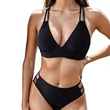 Damen Bikini Set, V Ausschnitt Crossover Push up Bikini-Oberteil & High Waist Bikini-Unterteile,...
