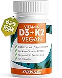 Vitamin D3 K2 VEGAN - 120 Tabletten mit 5000 IE D3 + 200 mcg K2 (MK7) - Vitamin D3 hochdosiert und...