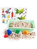 Genio Kids Magic Sand Castle Set - 1 kg Knete Sand, 4 Sandknete Burgenförmchen Zubehör - Magischer...