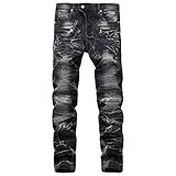 Herren Bike Motorrad Slim Jeans Straight Classic Zip Jeans normale Jeans Patch elastisch bequem mit...