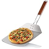 com-four® Pizzaschaufel aus rostfreiem Edelstahl 430 - Pizza- und Kuchenheber mit Holzgriff -...