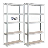 Arebos Schwerlastregal 2er Set | 180x90x30cm | 875kg Tragkraft | 5 MDF-Platten | Einfache Montage...
