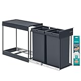SONGMICS Mülleimer küche, Mülltrennsystem für Unterschrank, 2 x 15 L, Abfalleimer 2 Fächer,...