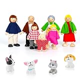 Lonsien Hölzerne Puppenhaus Puppen Familie Set 11 Stück Puppenfamilien Figuren Biegepuppen mit...