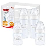 NUK First Choice+ Babyflaschen Starter Set | 0–6 Monate | 4 x Babyflasche mit Temperaturkontrolle...