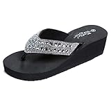 Sommerschuhe Damen Elegant Bequem Strass Leicht Flip Flops Zehentrenner Weite H mit Fussbett...